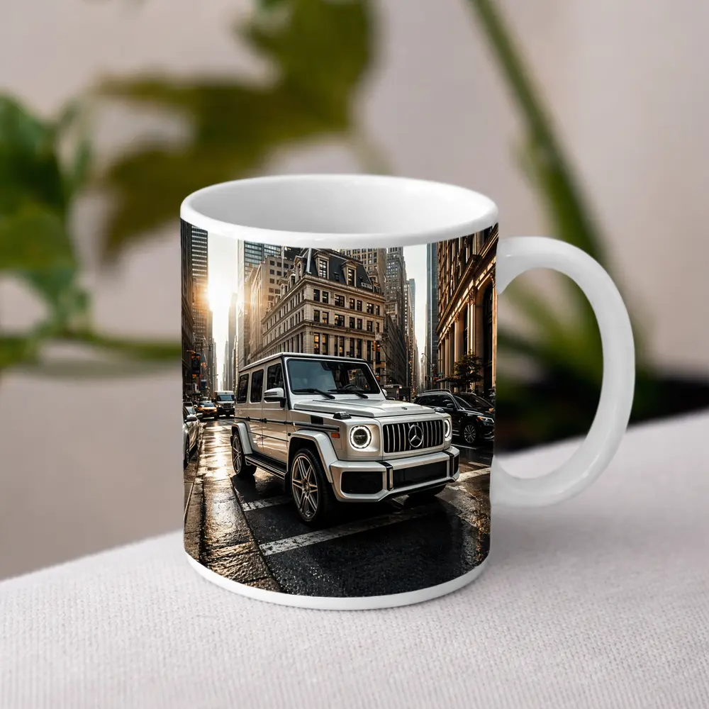 Mercedes G Class White SUV City Street – Mugs