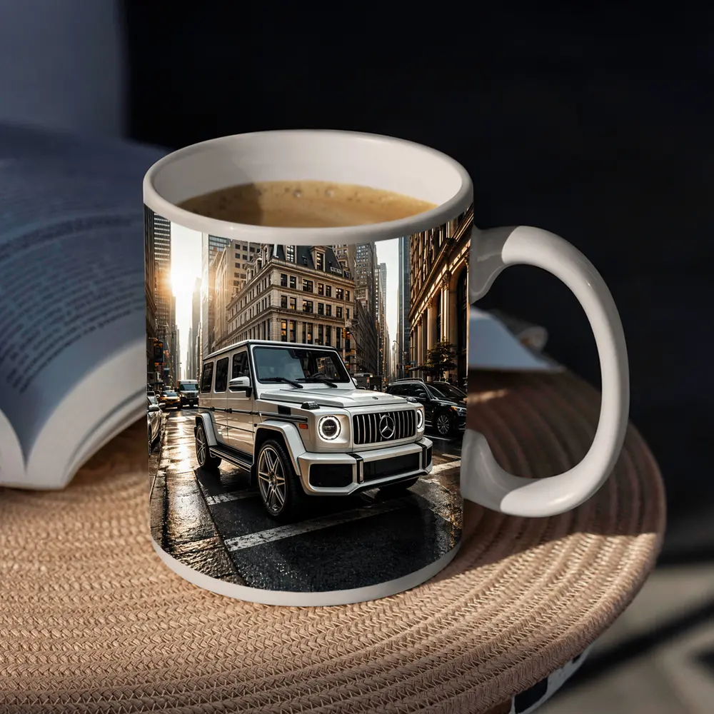 Mercedes G Class White SUV City Street – Mugs