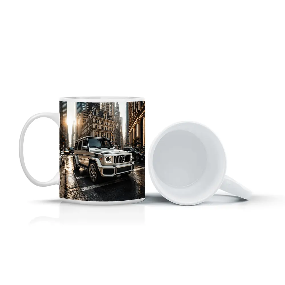 Mercedes G Class White SUV City Street – Mugs