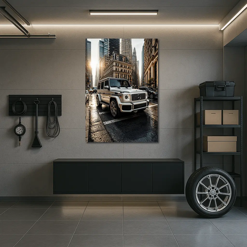 Mercedes G Class White SUV City Street – Wall Art