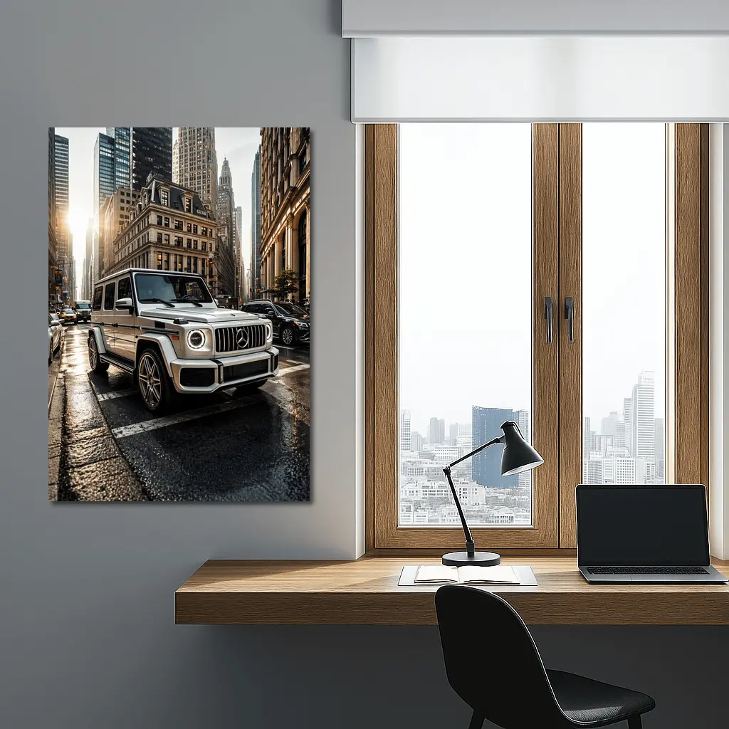 Mercedes G Class White SUV City Street – Wall Art