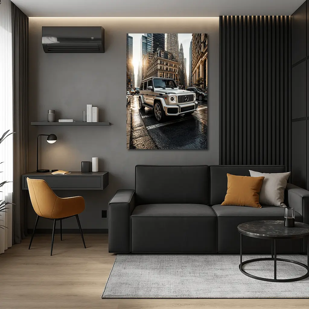 Mercedes G Class White SUV City Street – Wall Art