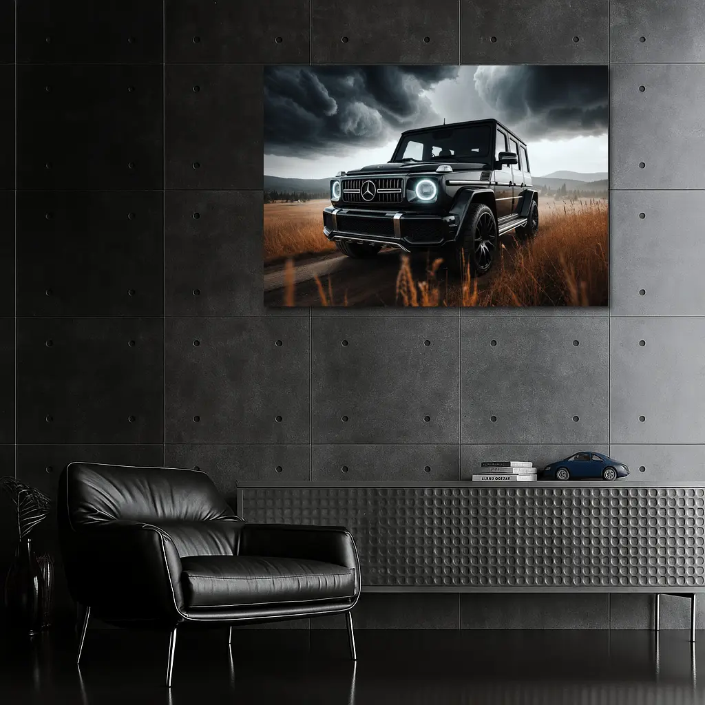 Mercedes G Class Dark Stormy Field Scene – Wall Art