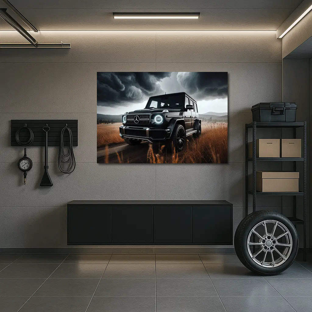 Mercedes G Class Dark Stormy Field Scene – Wall Art