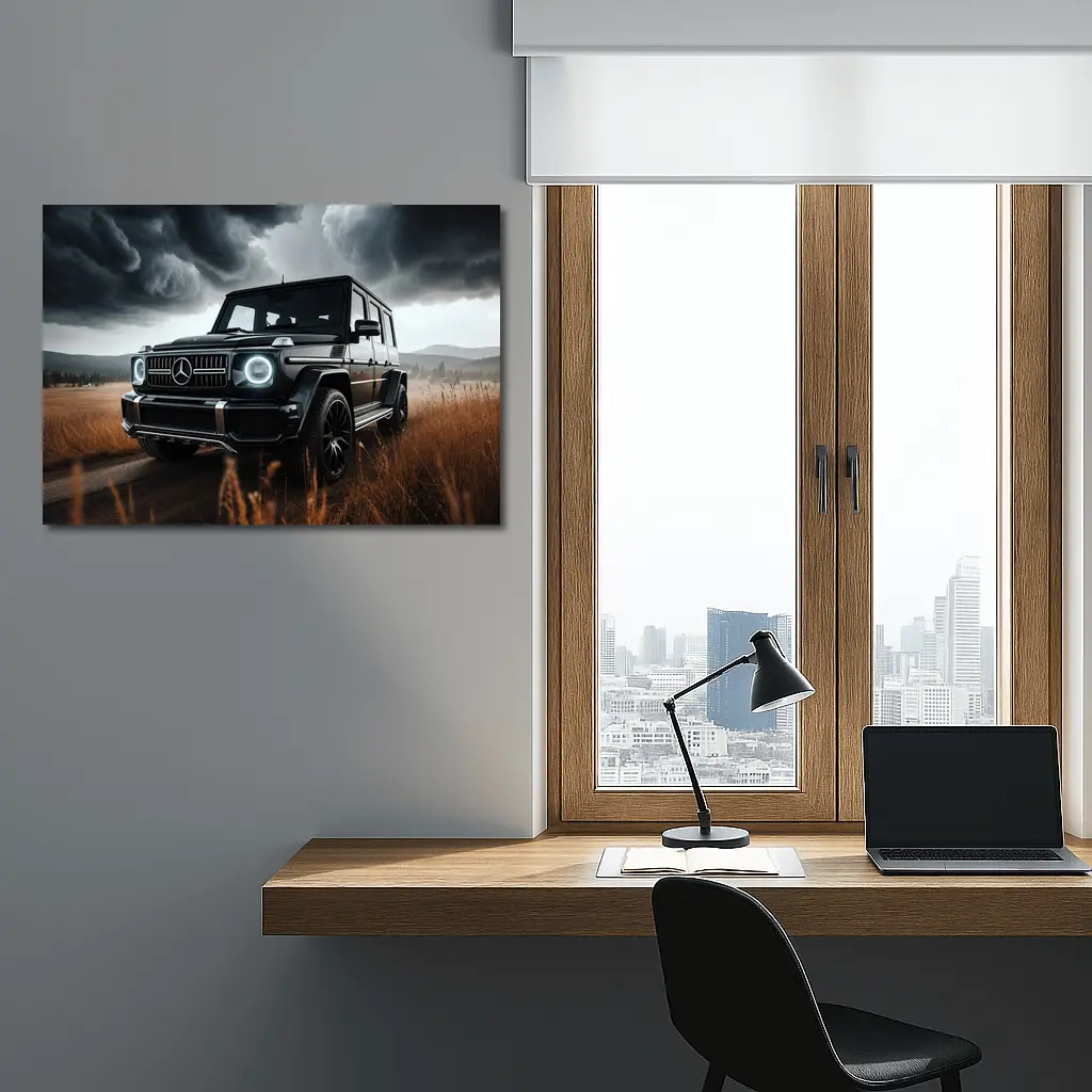 Mercedes G Class Dark Stormy Field Scene – Wall Art