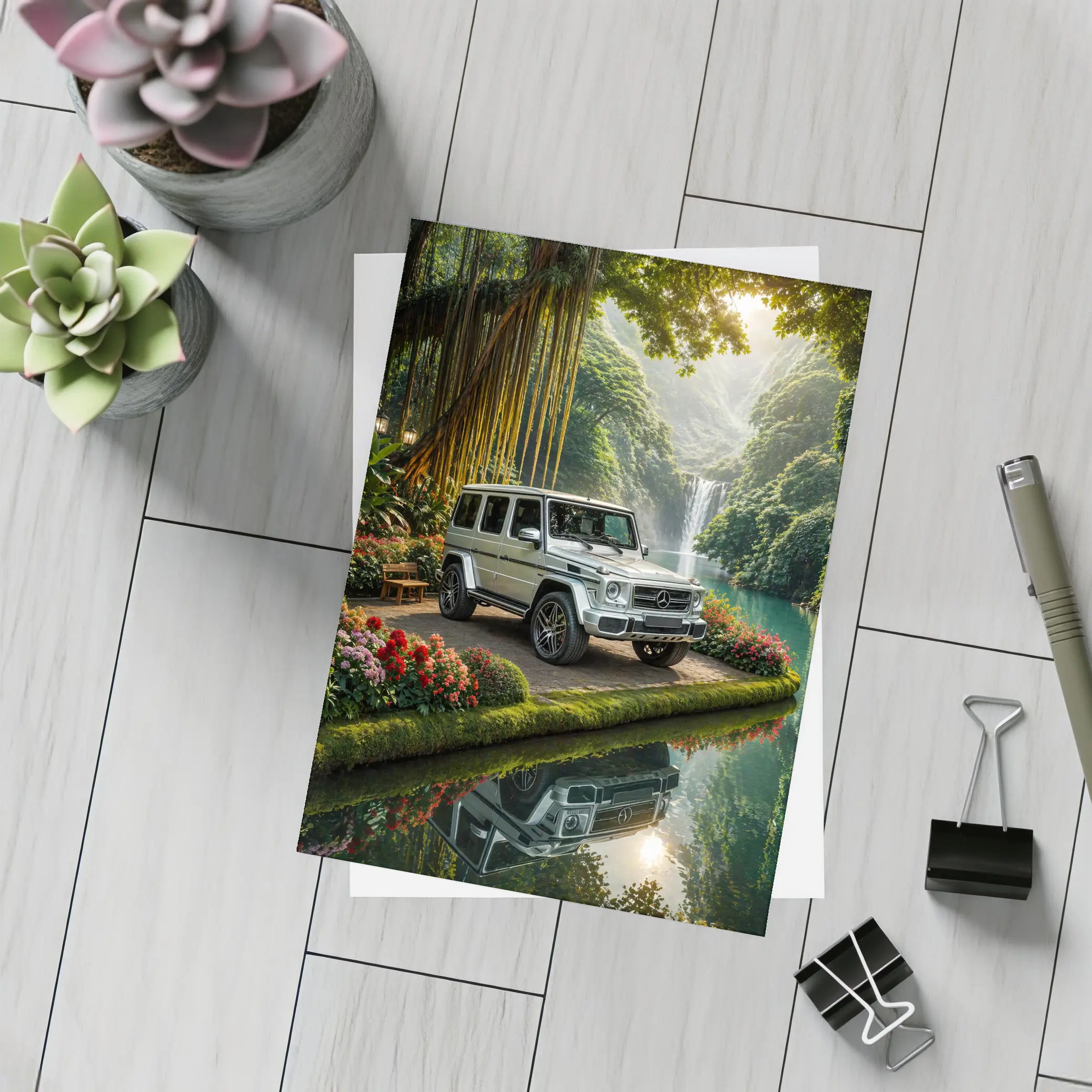 Mercedes G Wagon Tropical Waterfall Garden – Postcards