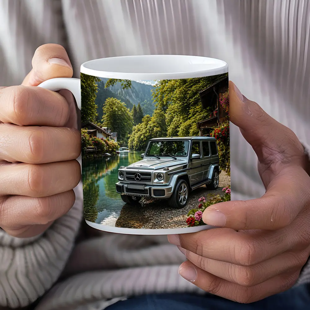 Mercedes G Wagen Silver By Mountain River – Mugs