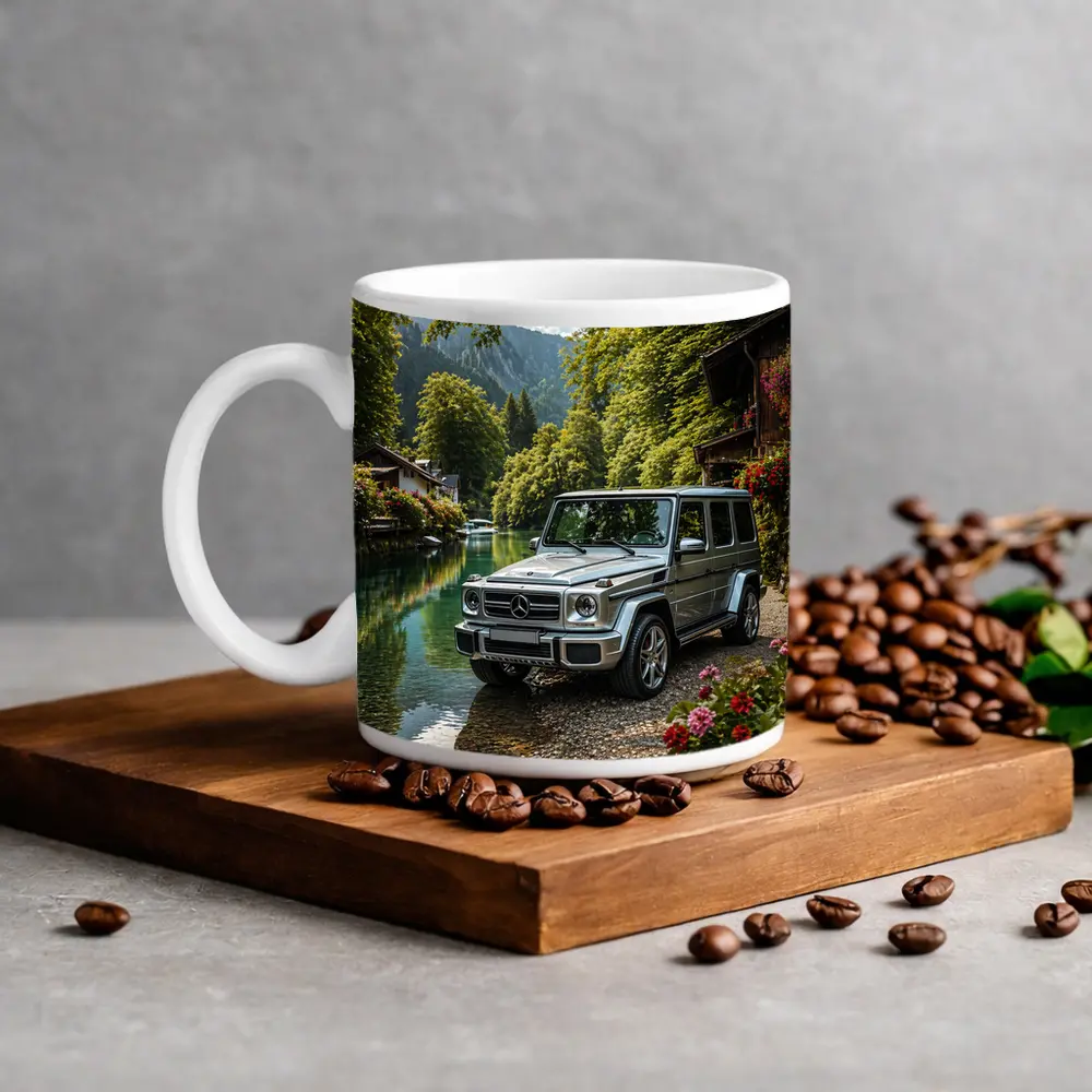 Mercedes G Wagen Silver By Mountain River – Mugs