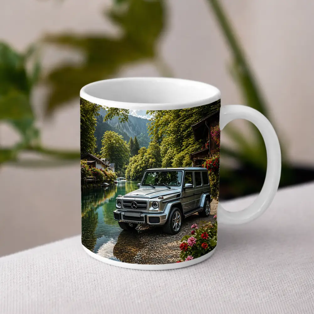 Mercedes G Wagen Silver By Mountain River – Mugs
