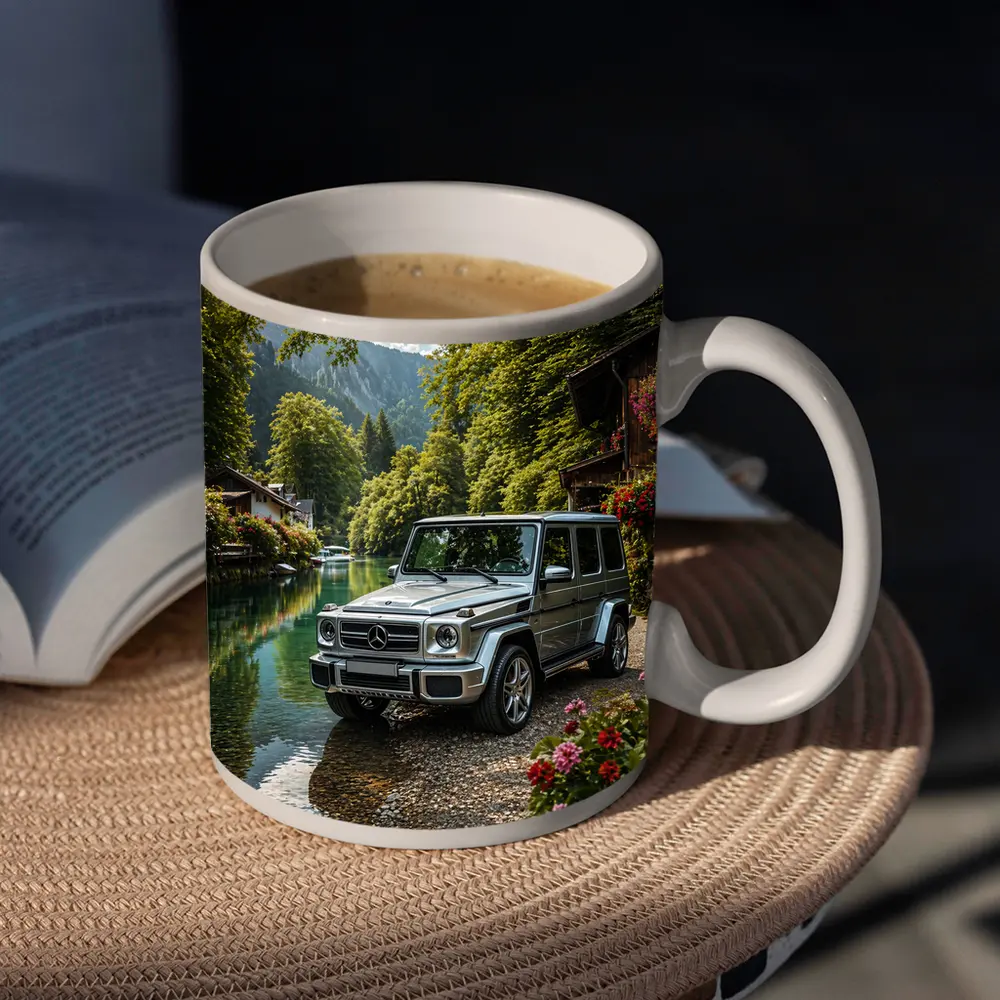 Mercedes G Wagen Silver By Mountain River – Mugs