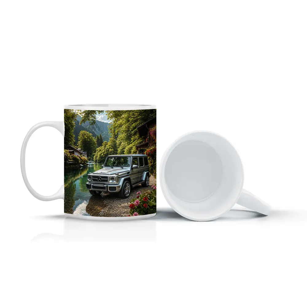 Mercedes G Wagen Silver By Mountain River – Mugs