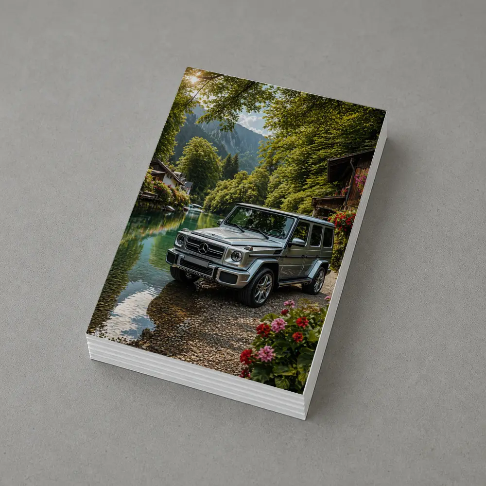 Mercedes G Wagen Silver By Mountain River – Postcards