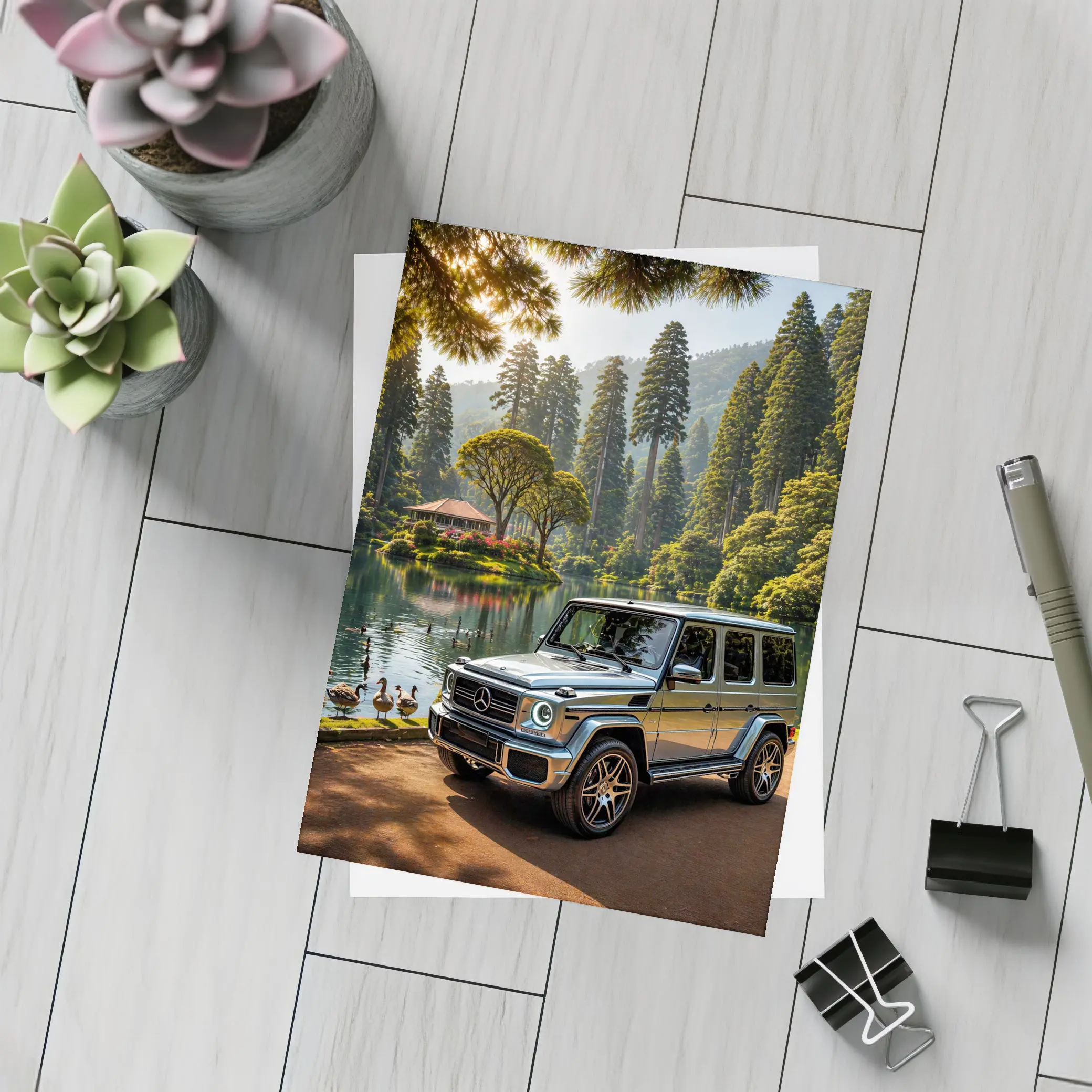 Mercedes G Class By Tranquil Forest Lake – Postcards