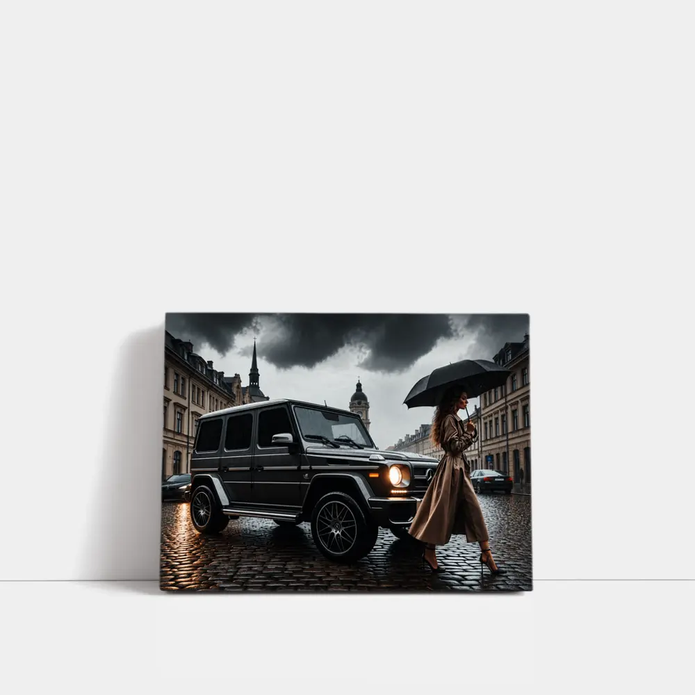 Mercedes G Wagon Rainy European City Street – Wall Art