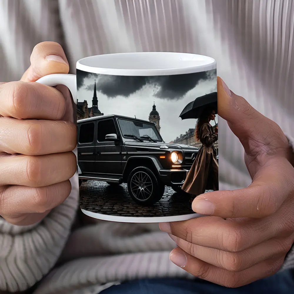 Mercedes G Wagon Rainy European City Street – Mugs