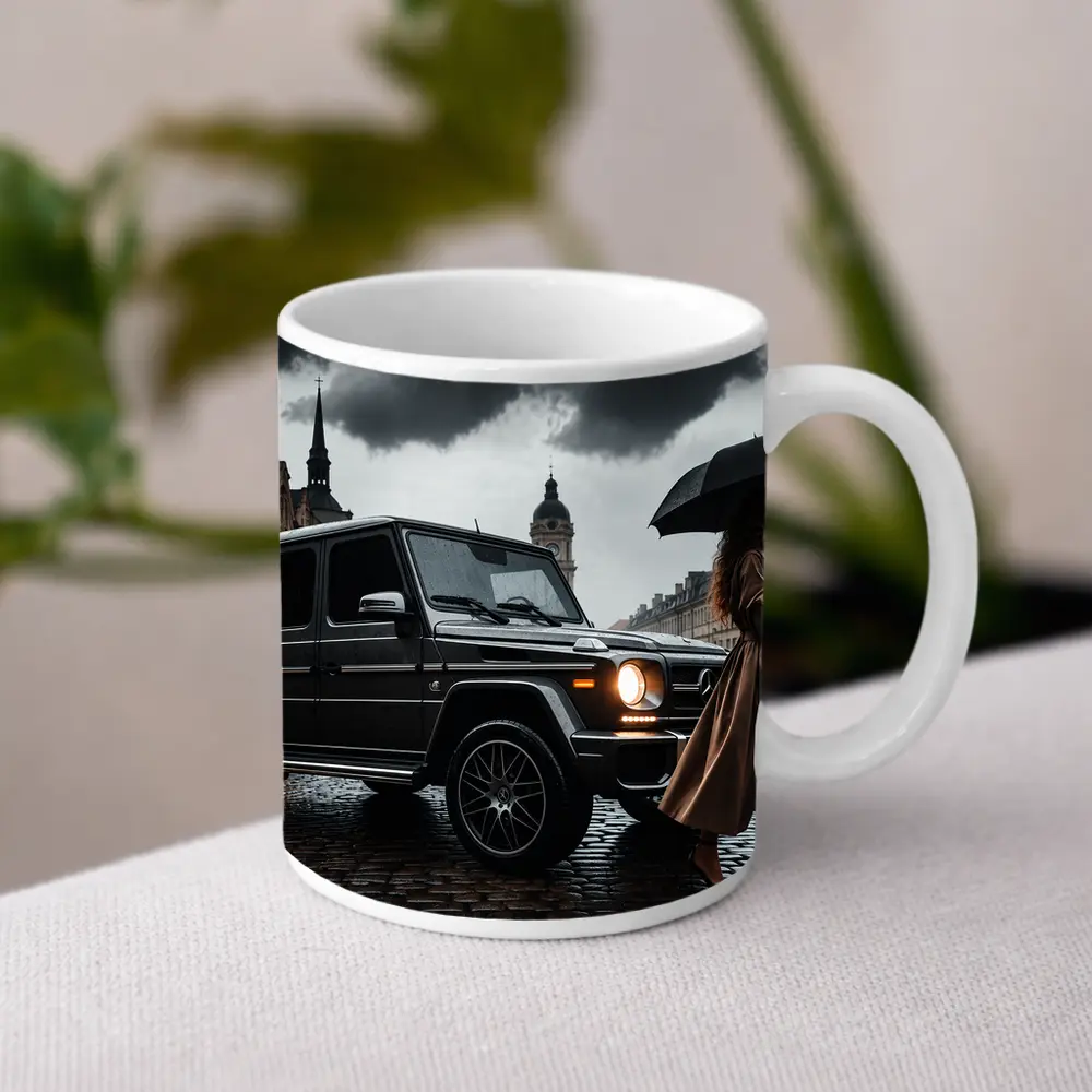 Mercedes G Wagon Rainy European City Street – Mugs