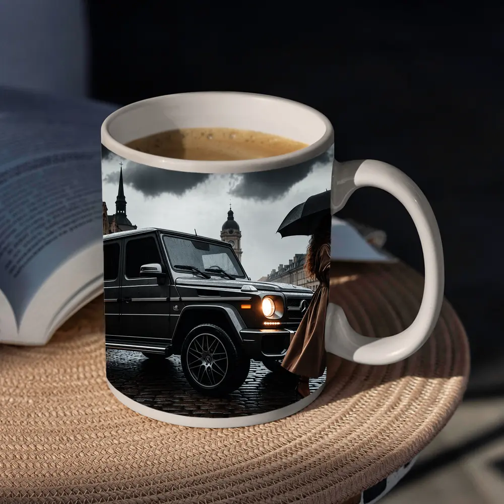 Mercedes G Wagon Rainy European City Street – Mugs