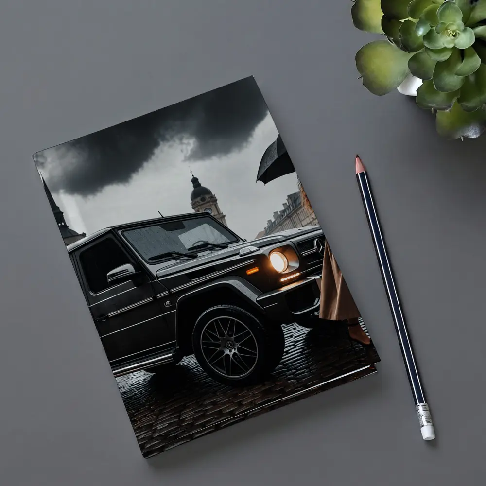 Mercedes G Wagon Rainy European City Street – Notebooks