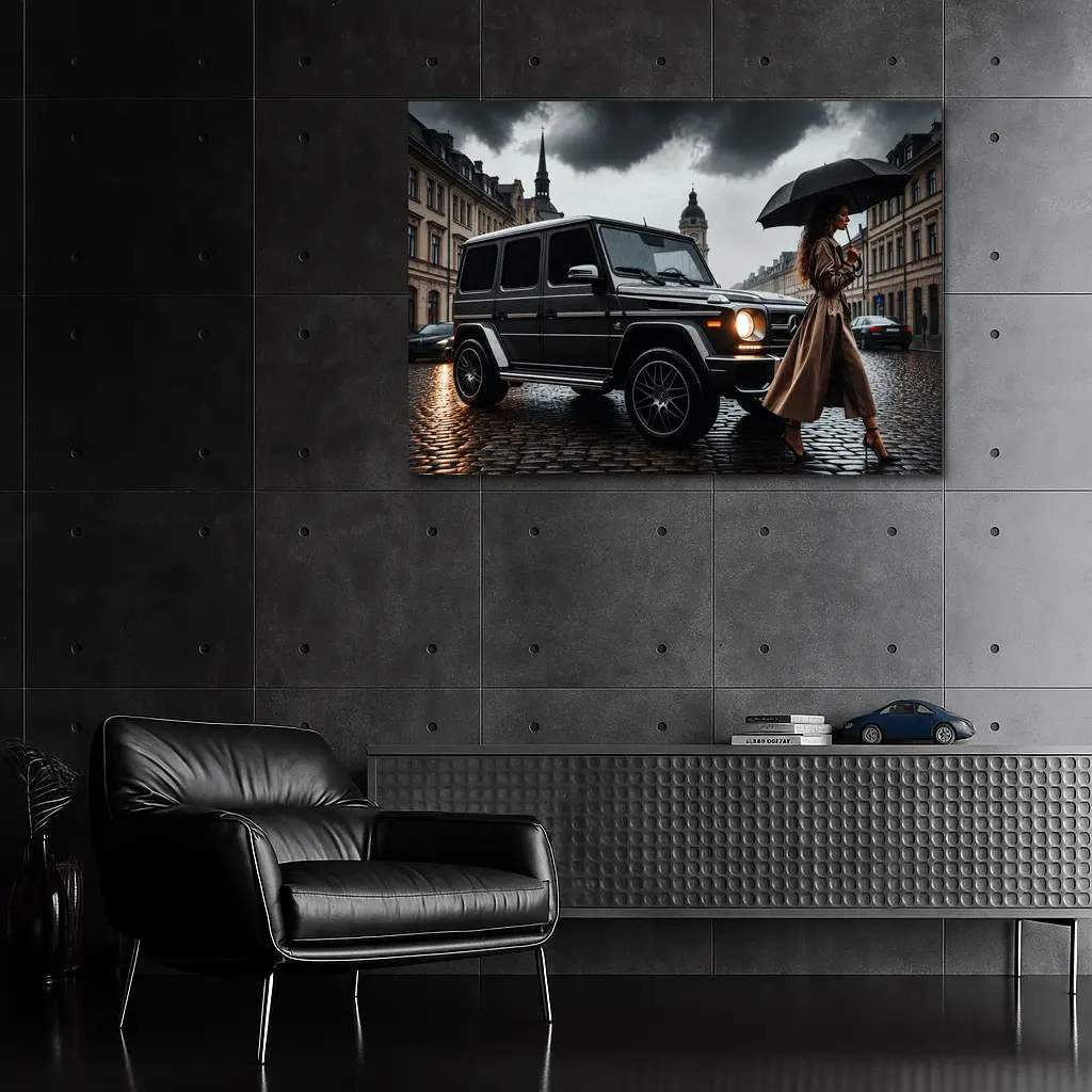 Mercedes G Wagon Rainy European City Street – Wall Art