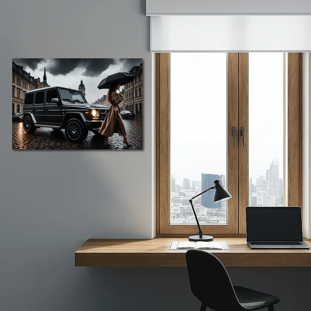 Mercedes G Wagon Rainy European City Street – Wall Art