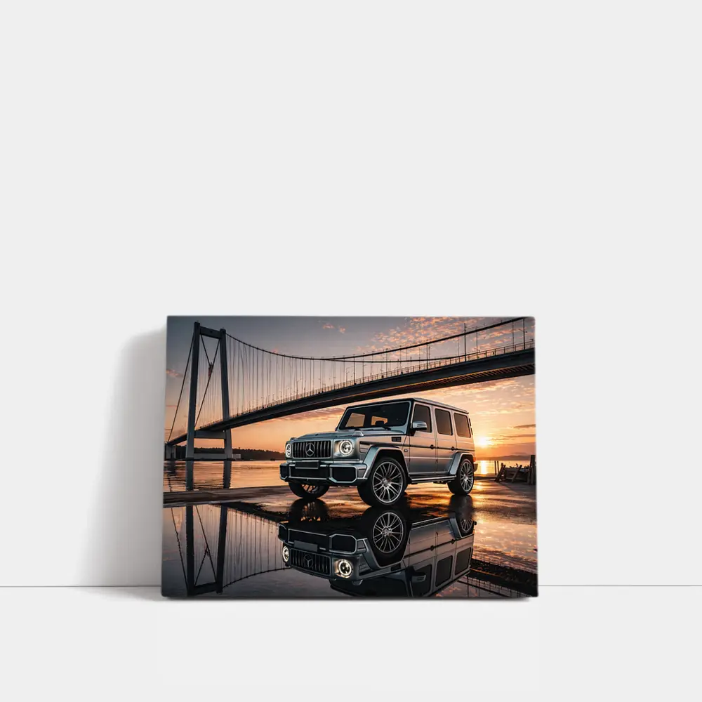 Mercedes G Wagon Silver Bridge Sunset Reflection – Wall Art