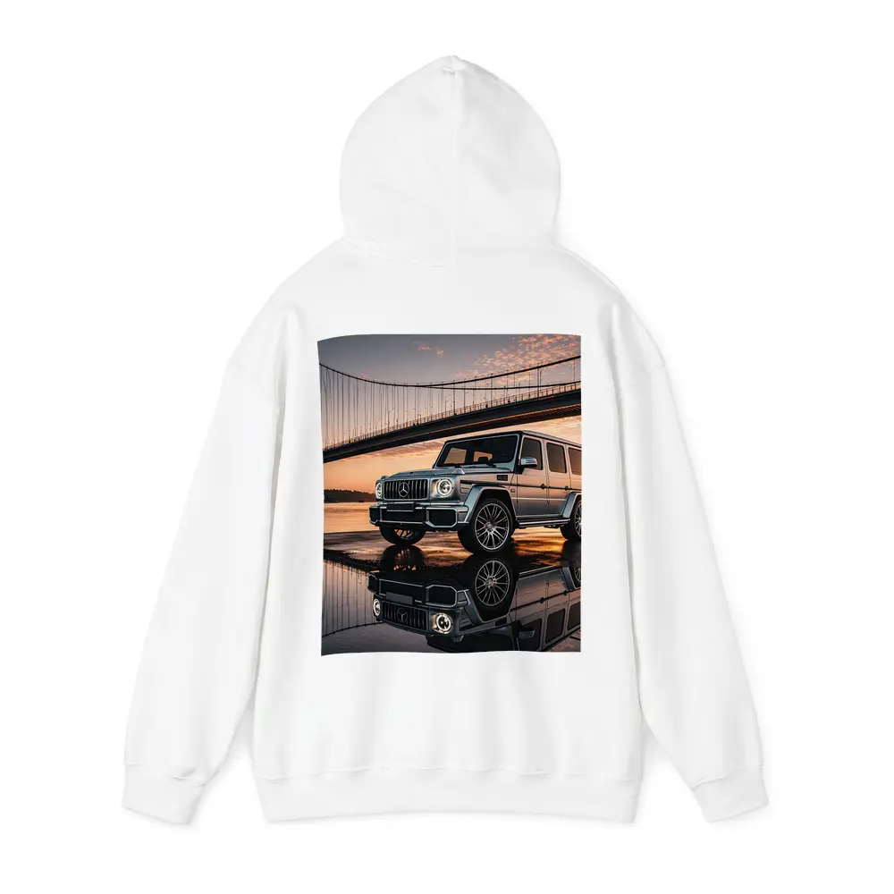 Mercedes G Wagon Silver Bridge Sunset Reflection – Hoodies