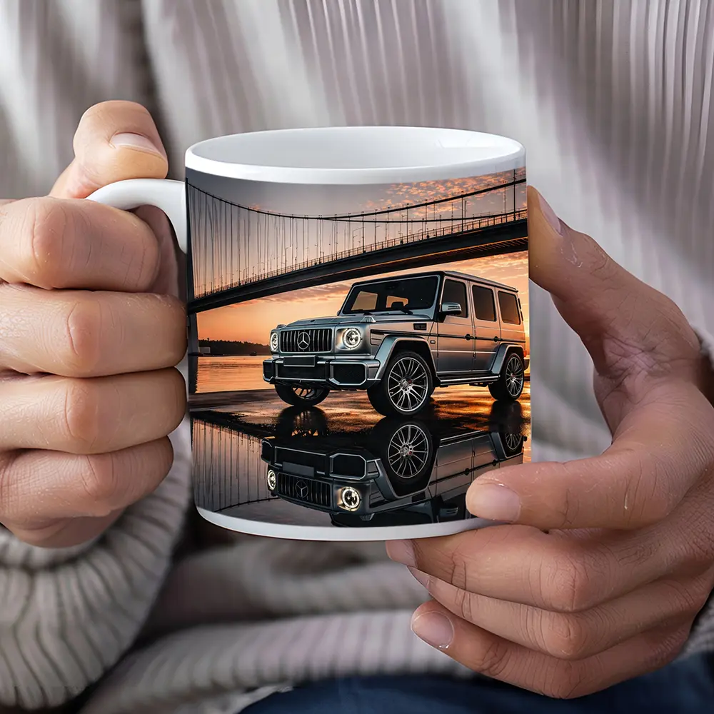 Mercedes G Wagon Silver Bridge Sunset Reflection – Mugs