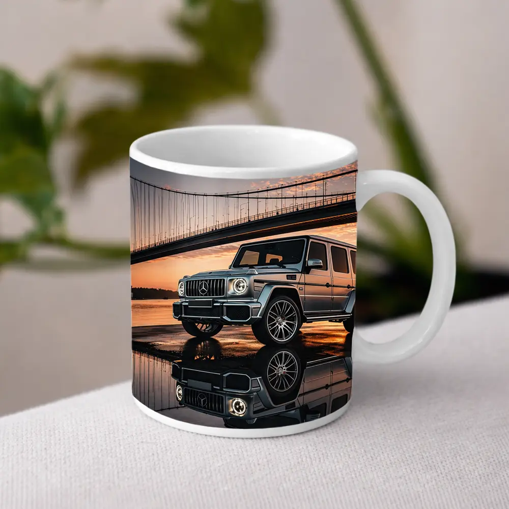 Mercedes G Wagon Silver Bridge Sunset Reflection – Mugs