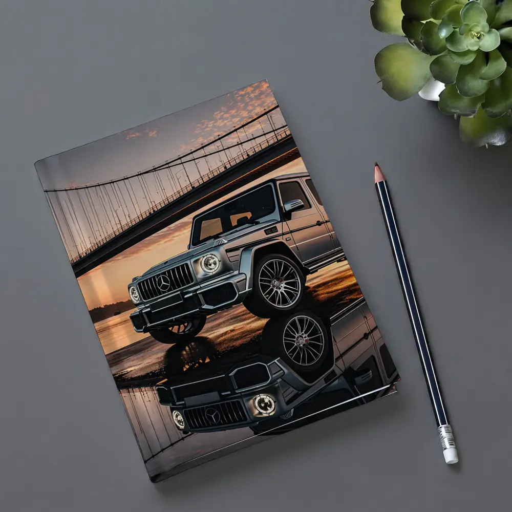 Mercedes G Wagon Silver Bridge Sunset Reflection – Notebooks