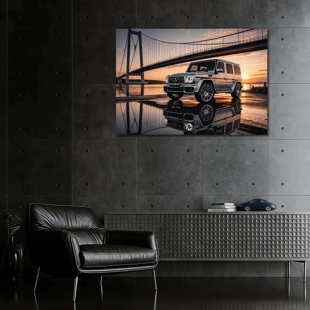 Mercedes G Wagon Silver Bridge Sunset Reflection – Wall Art