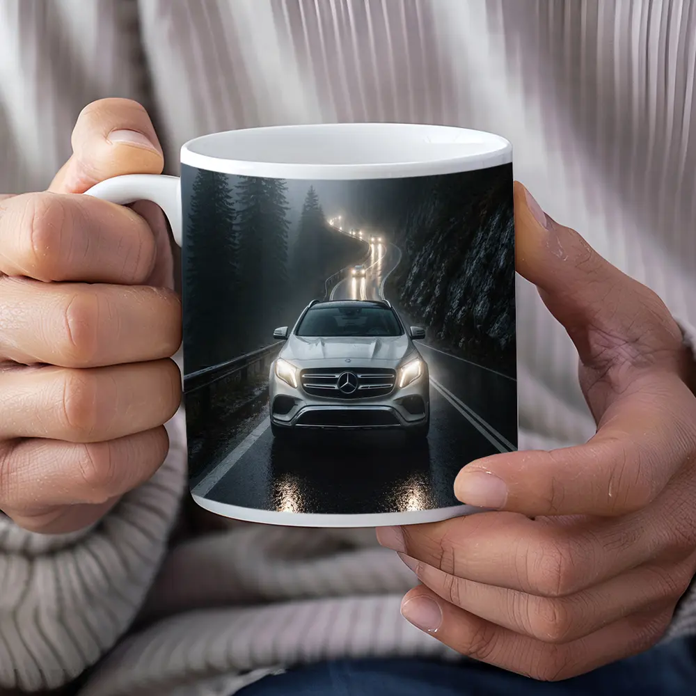Mercedes GLA On Foggy Mountain Road – Mugs