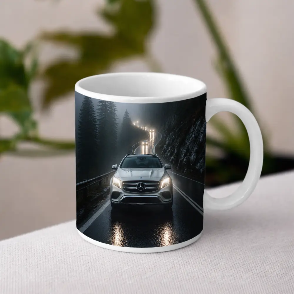 Mercedes GLA On Foggy Mountain Road – Mugs