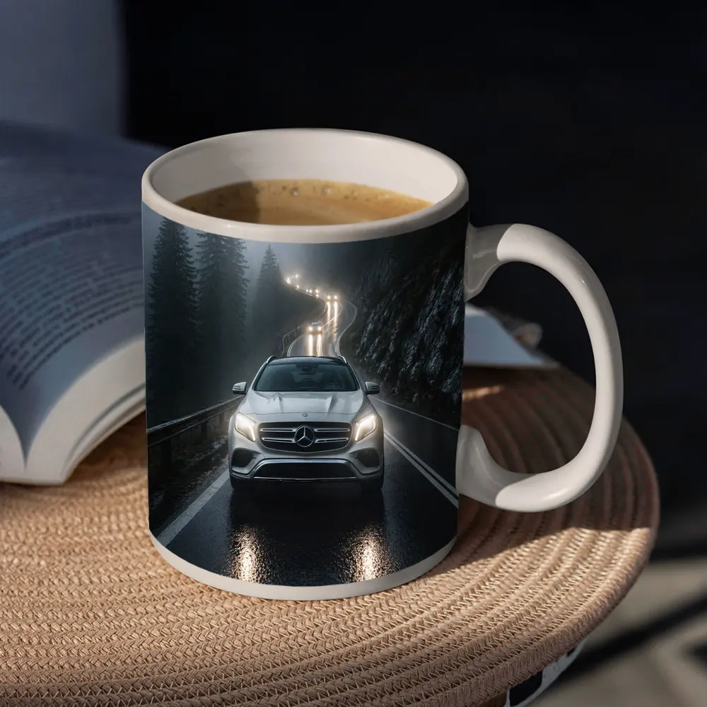 Mercedes GLA On Foggy Mountain Road – Mugs