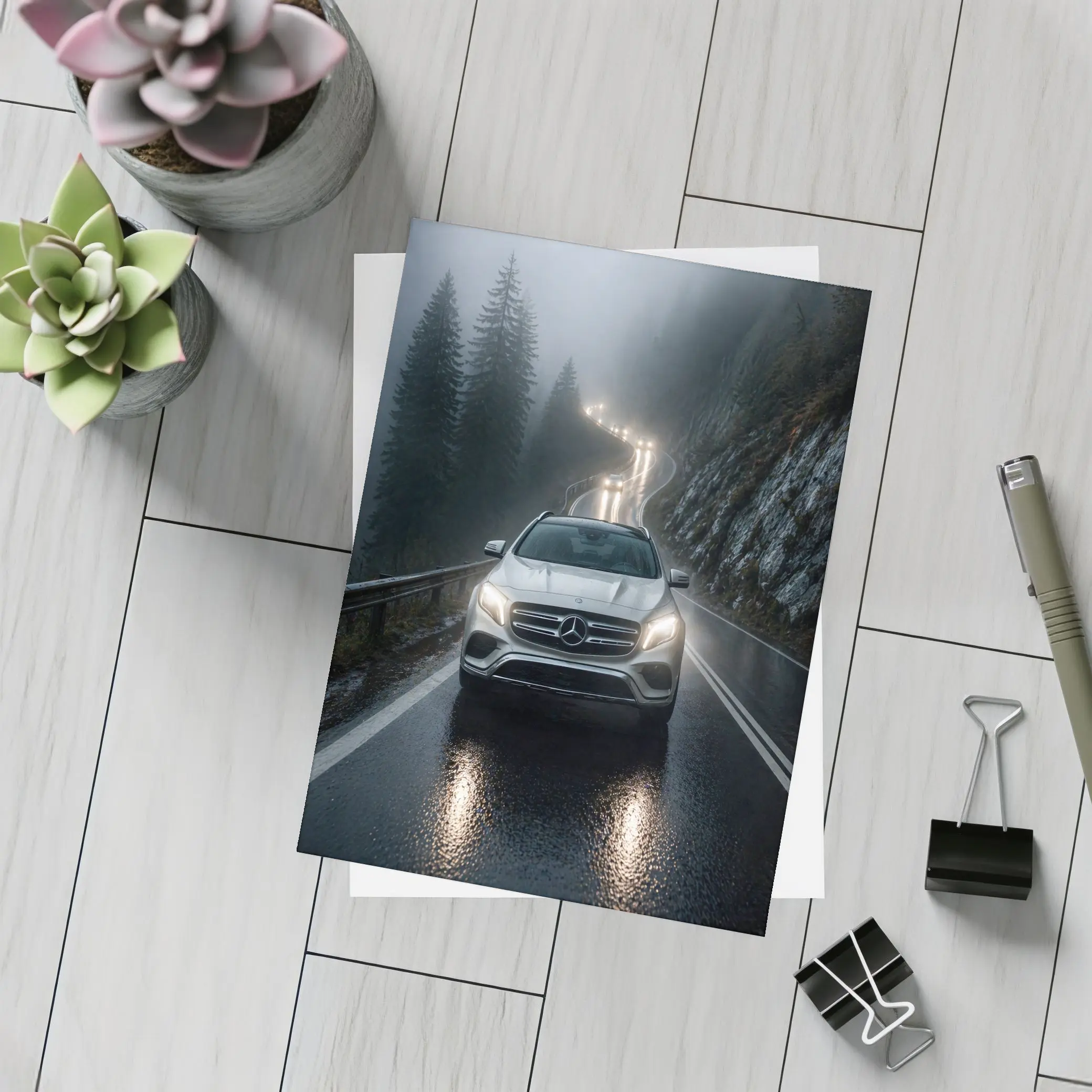 Mercedes GLA On Foggy Mountain Road – Postcards