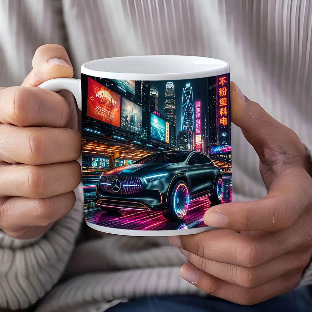 Mercedes Benz GLA Neon Cyberpunk City Night – Mugs
