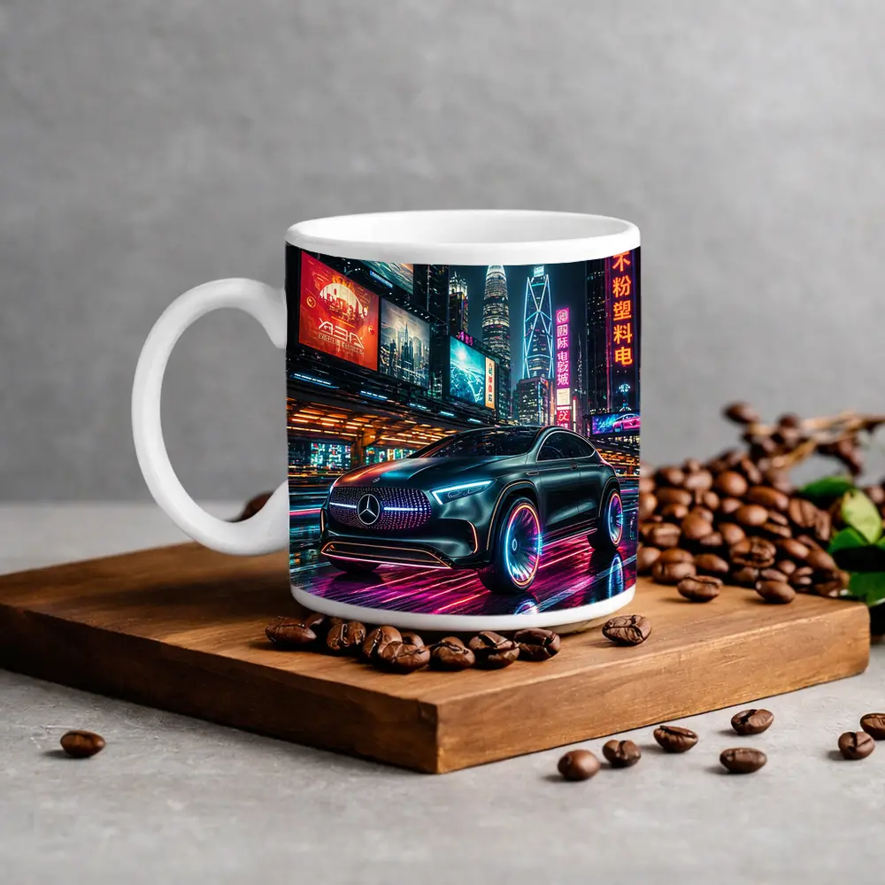 Mercedes Benz GLA Neon Cyberpunk City Night – Mugs