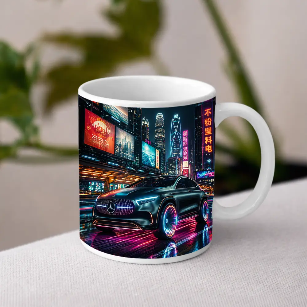 Mercedes Benz GLA Neon Cyberpunk City Night – Mugs