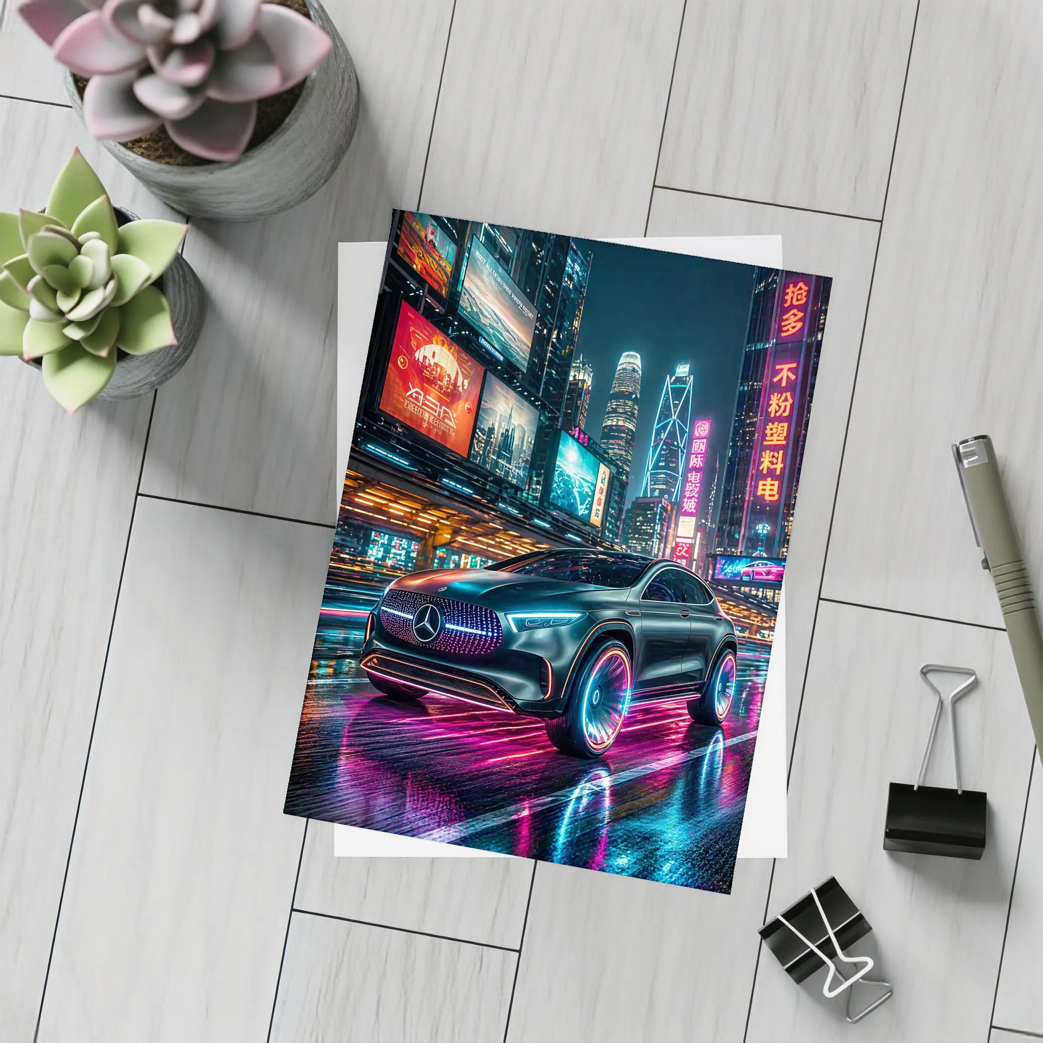 Mercedes Benz GLA Neon Cyberpunk City Night – Postcards