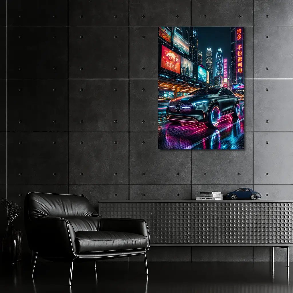 Mercedes Benz GLA Neon Cyberpunk City Night – Wall Art