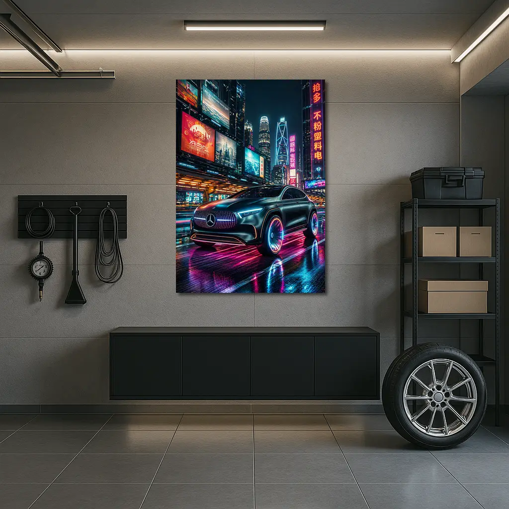 Mercedes Benz GLA Neon Cyberpunk City Night – Wall Art