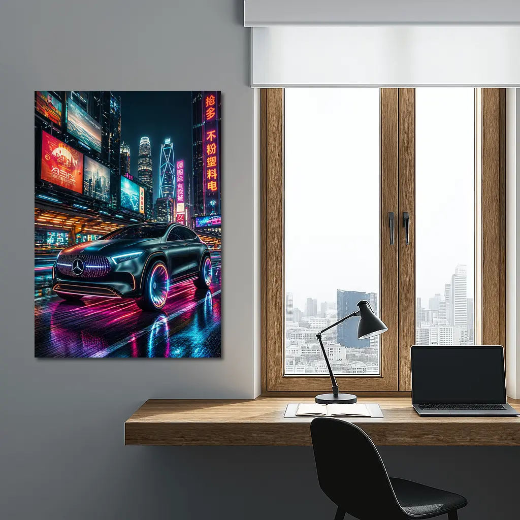 Mercedes Benz GLA Neon Cyberpunk City Night – Wall Art