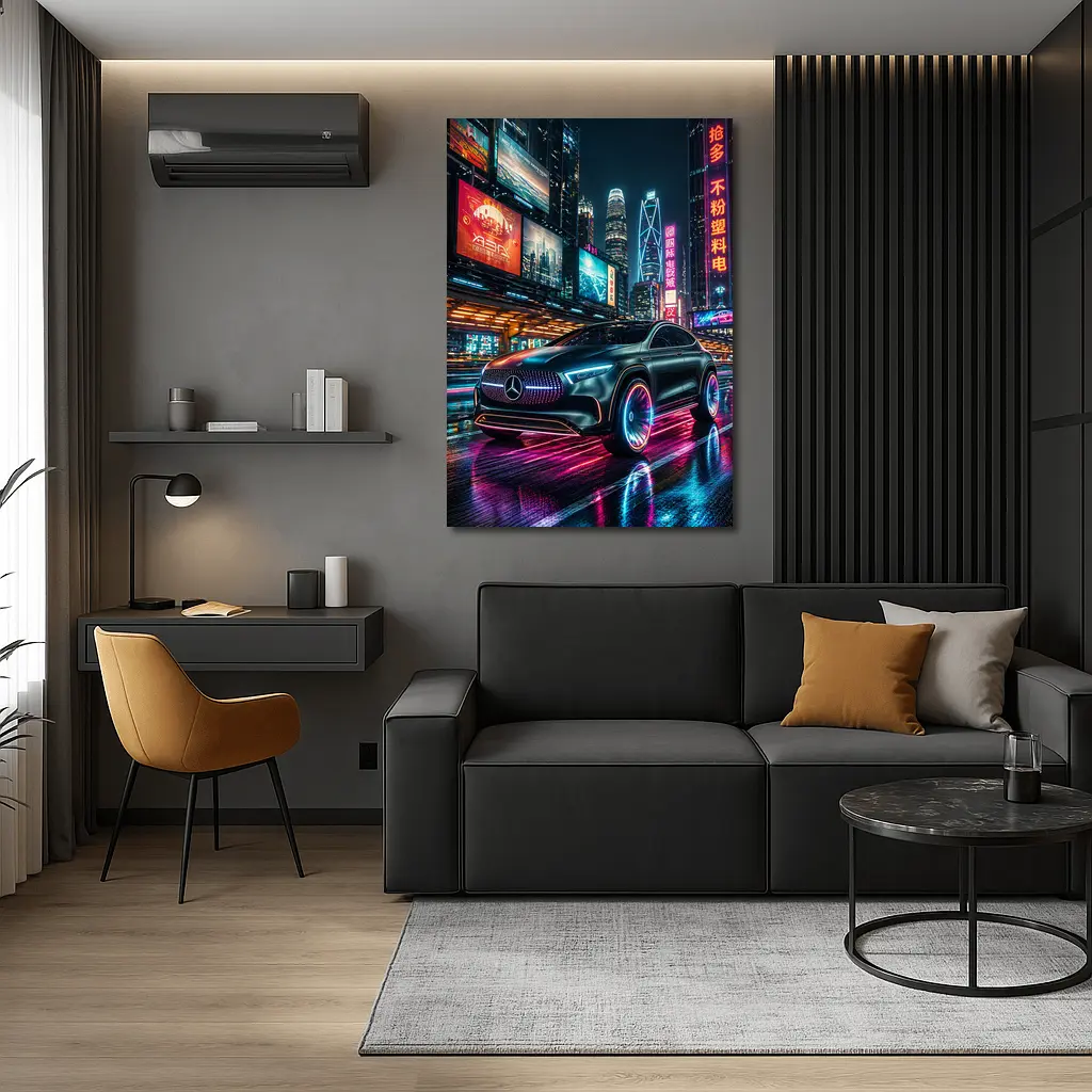 Mercedes Benz GLA Neon Cyberpunk City Night – Wall Art