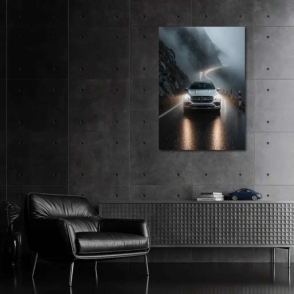 Mercedes GLE Foggy Mountain Road Night Drive – Wall Art
