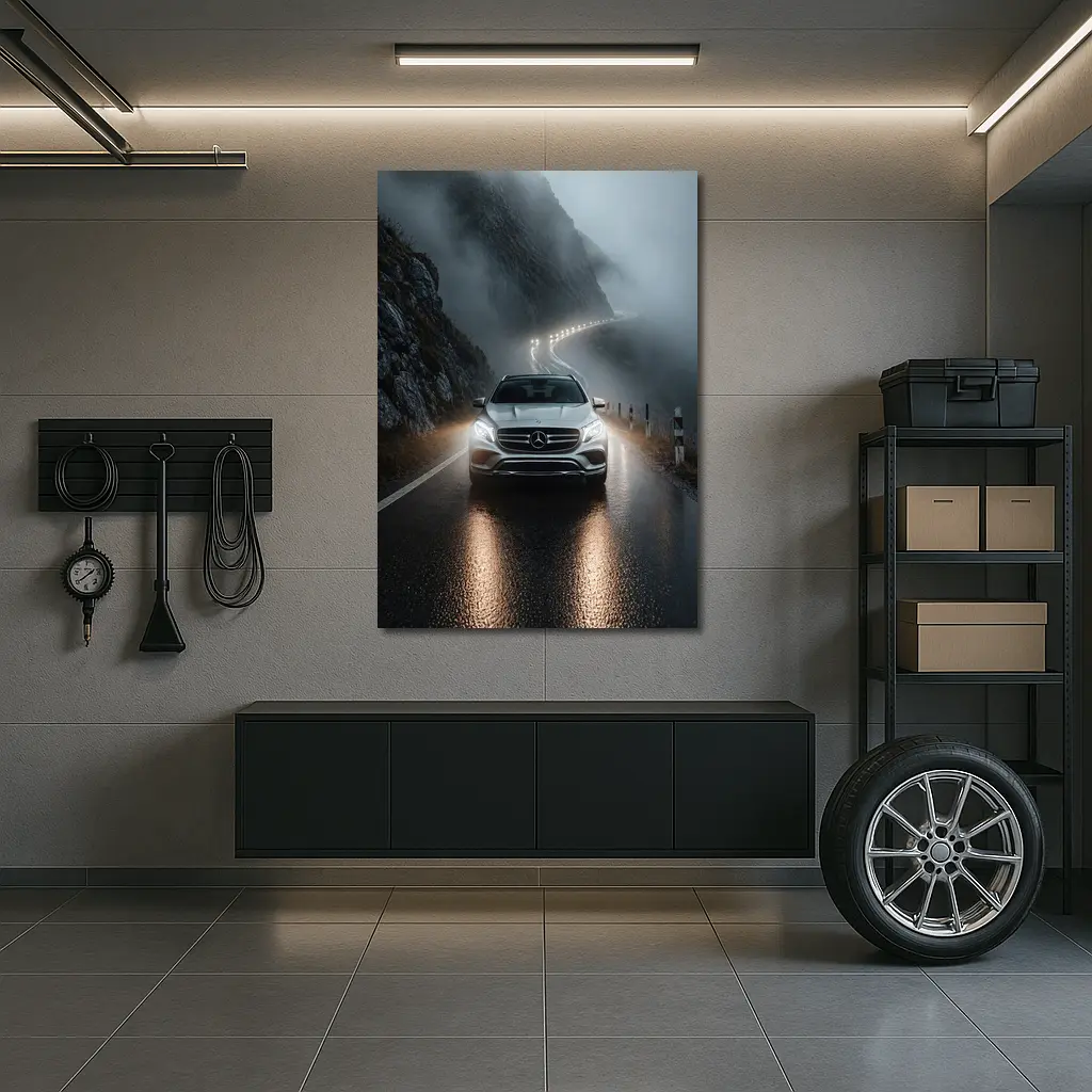Mercedes GLE Foggy Mountain Road Night Drive – Wall Art