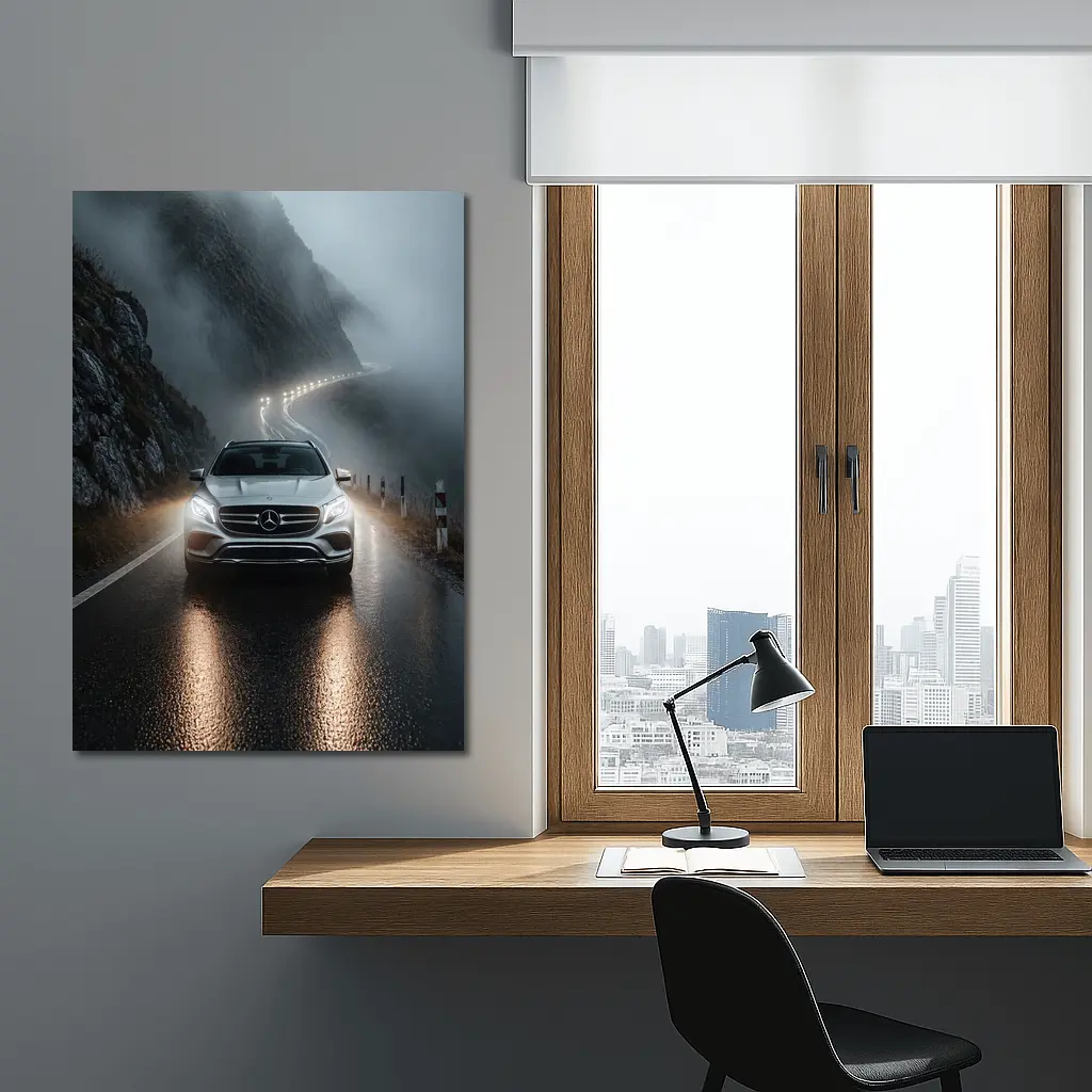 Mercedes GLE Foggy Mountain Road Night Drive – Wall Art