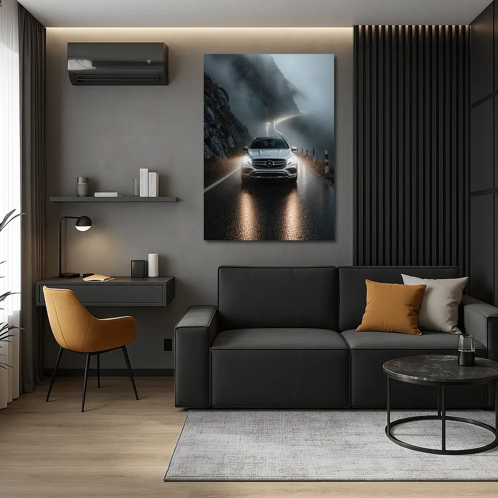 Mercedes GLE Foggy Mountain Road Night Drive – Wall Art