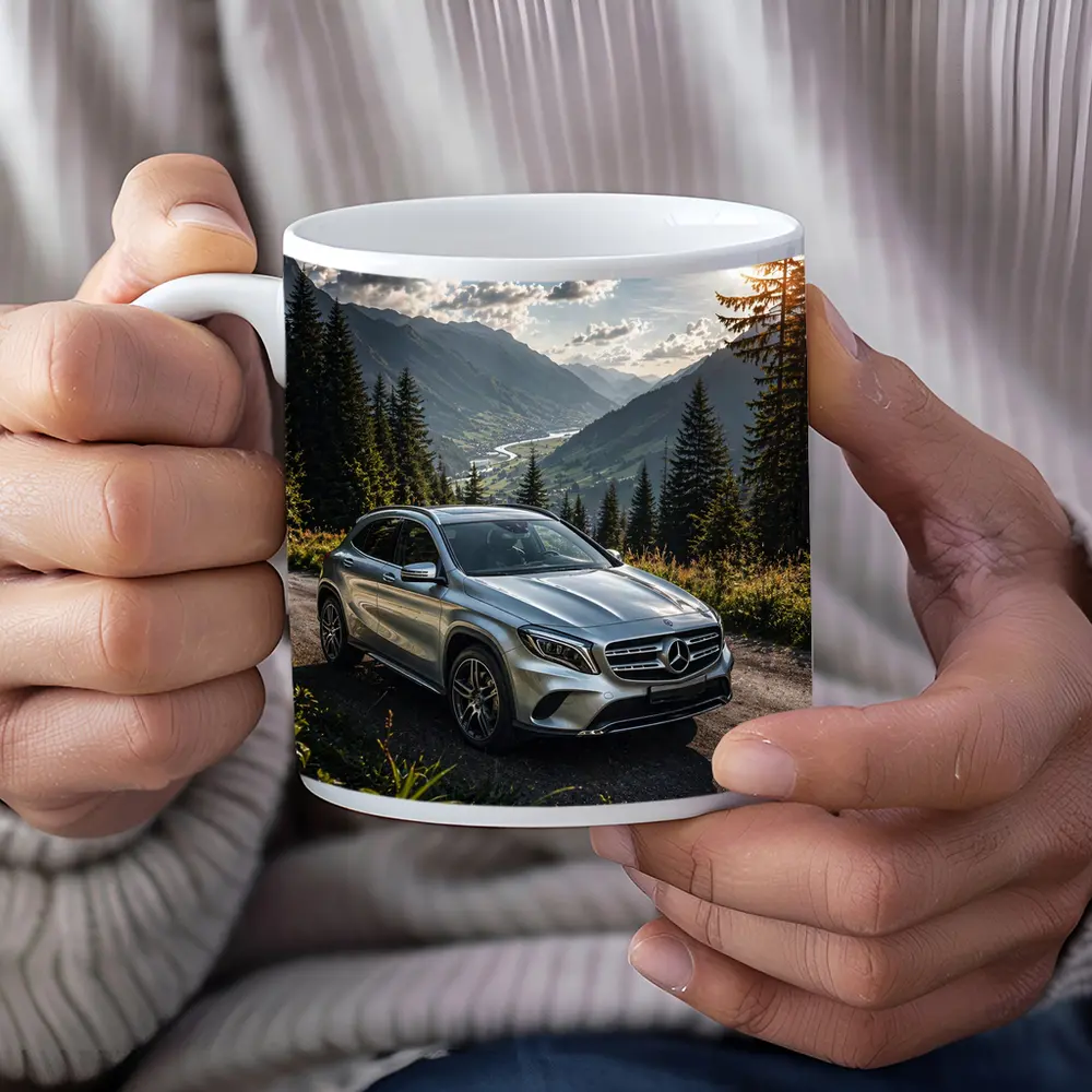 Mercedes Benz GLA Silver Mountain Road Scene – Mugs
