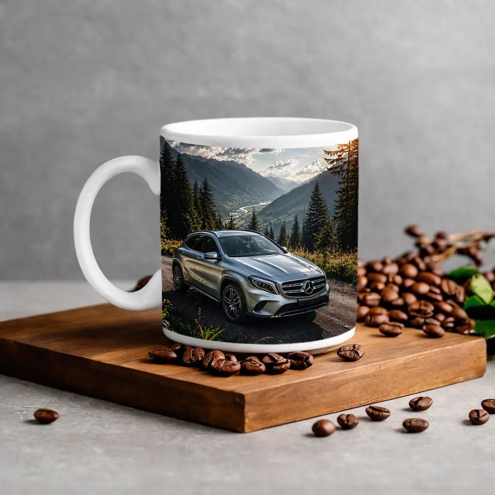 Mercedes Benz GLA Silver Mountain Road Scene – Mugs