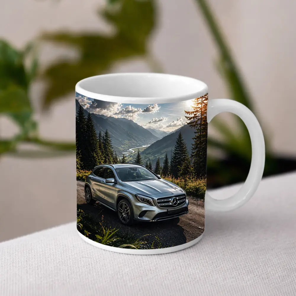 Mercedes Benz GLA Silver Mountain Road Scene – Mugs