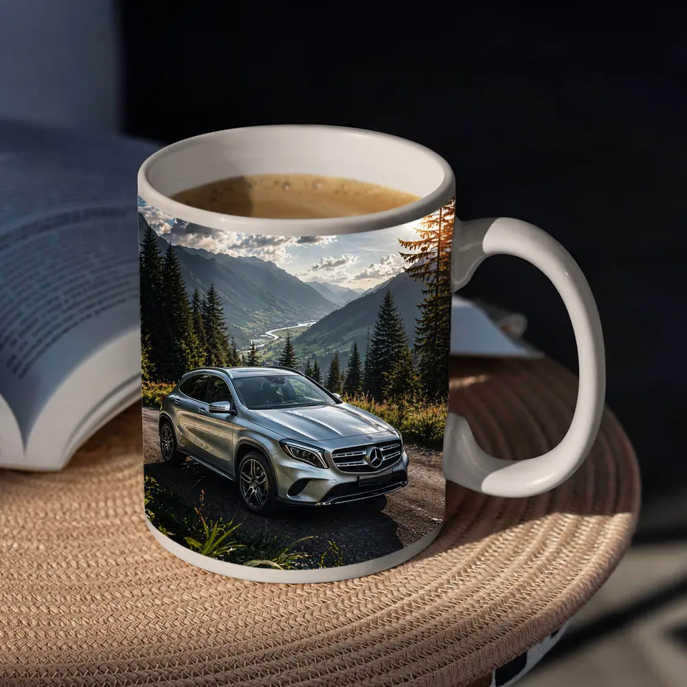 Mercedes Benz GLA Silver Mountain Road Scene – Mugs